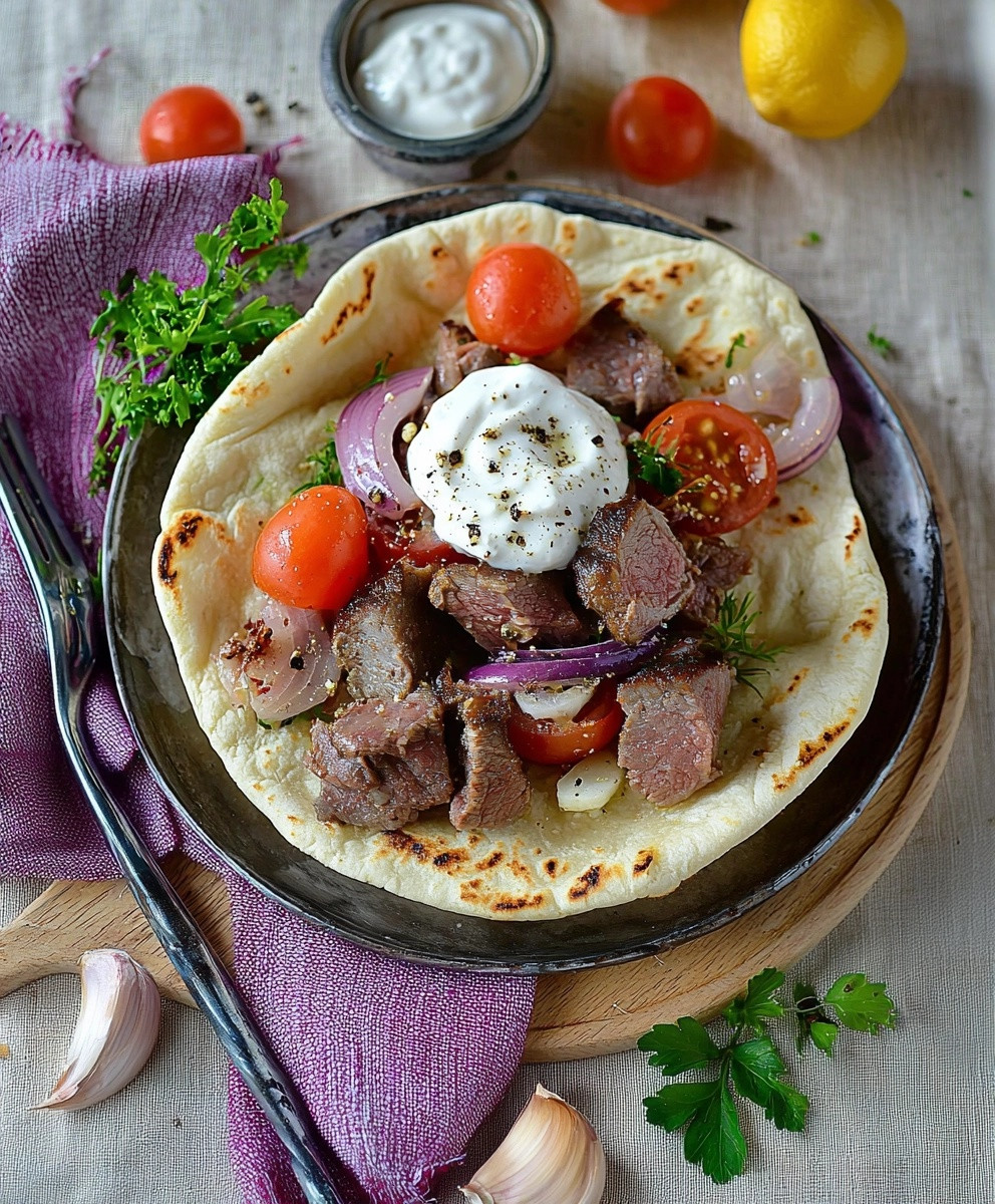 Pain pita agneau salade grecque