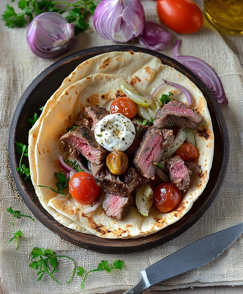 Pain pita agneau salade grecque