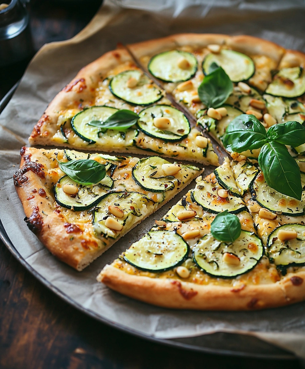Pizza courgette ricotta pignons