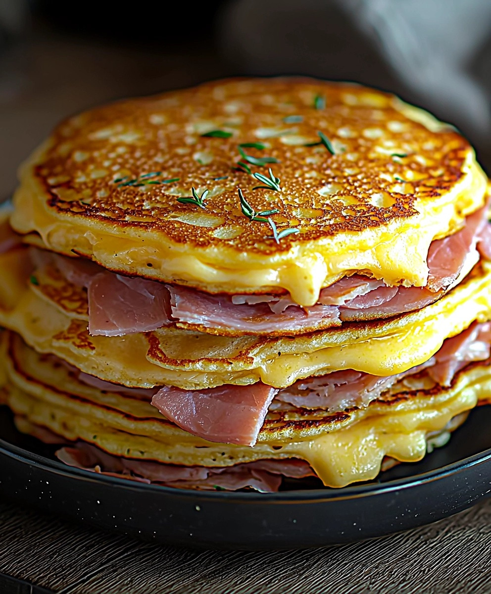 Pancakes salés jambon fromage