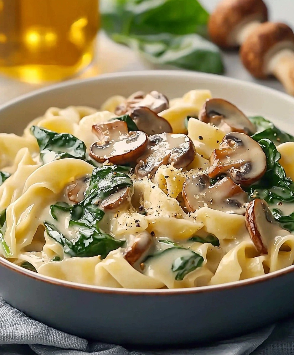 Pâtes aux épinards champignons