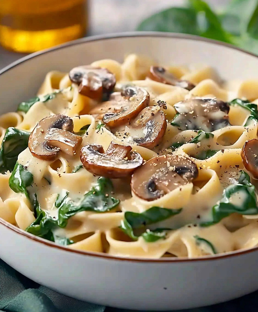 Pâtes aux épinards champignons