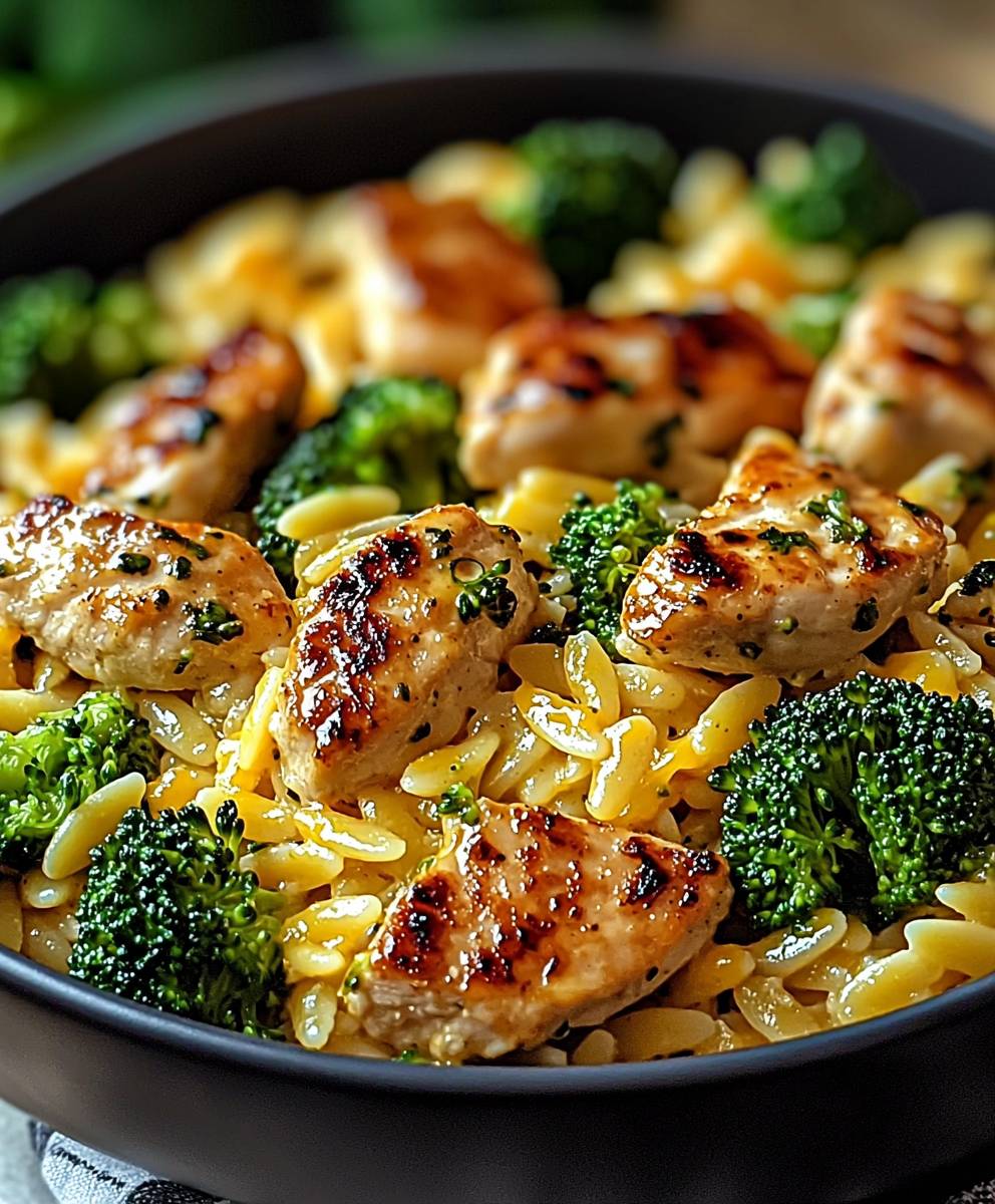 Poulet brocoli orzo cheddar