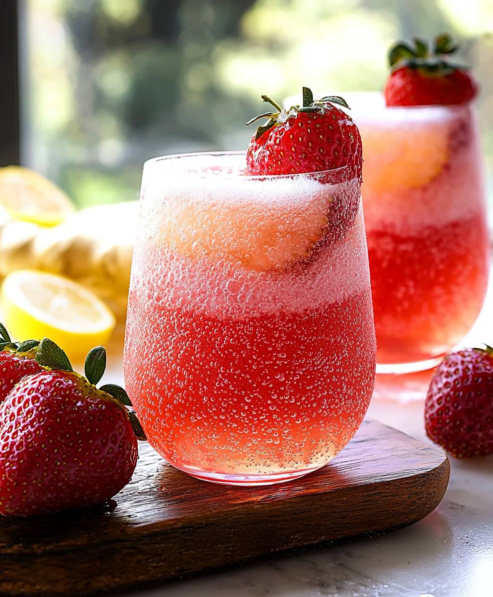 Boisson fraise gingembre pétillante