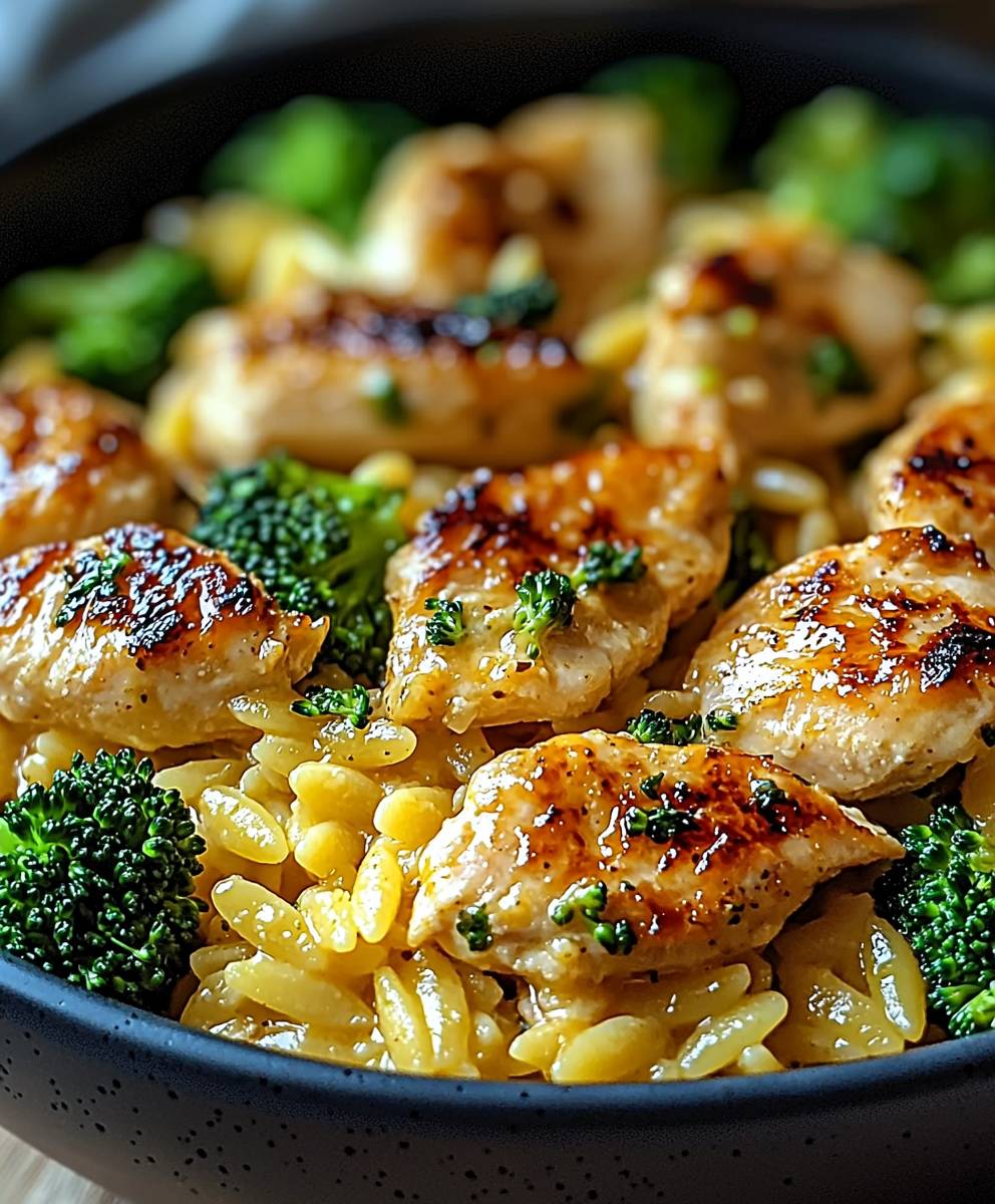 Poulet brocoli orzo cheddar