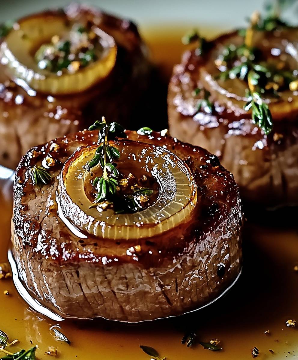 Filet mignon miel oignons gingembre