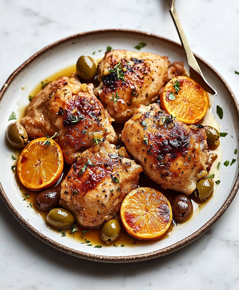 Poulet vinaigre oranges olives