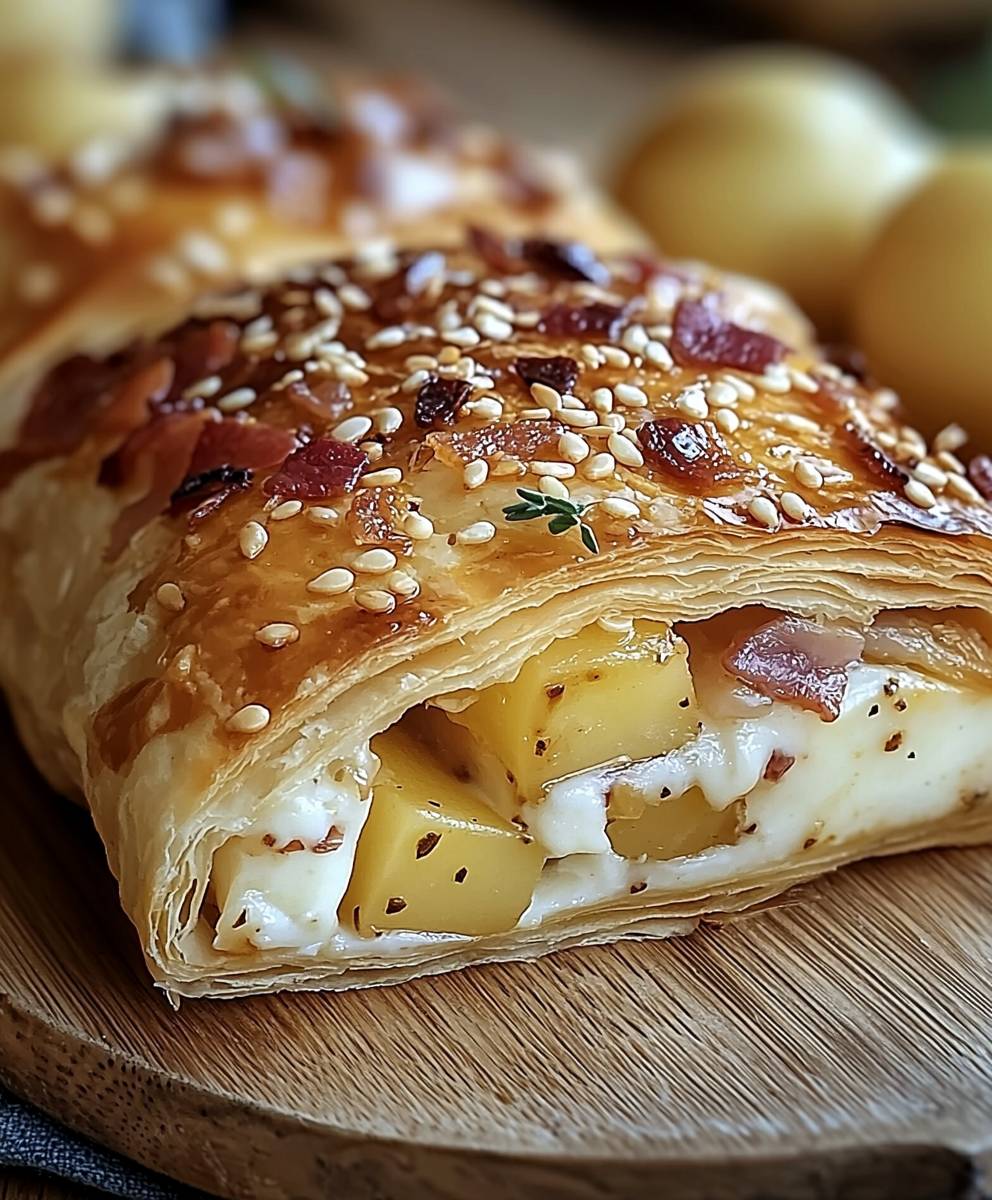 Feuilleté camembert pommes de terre lardons