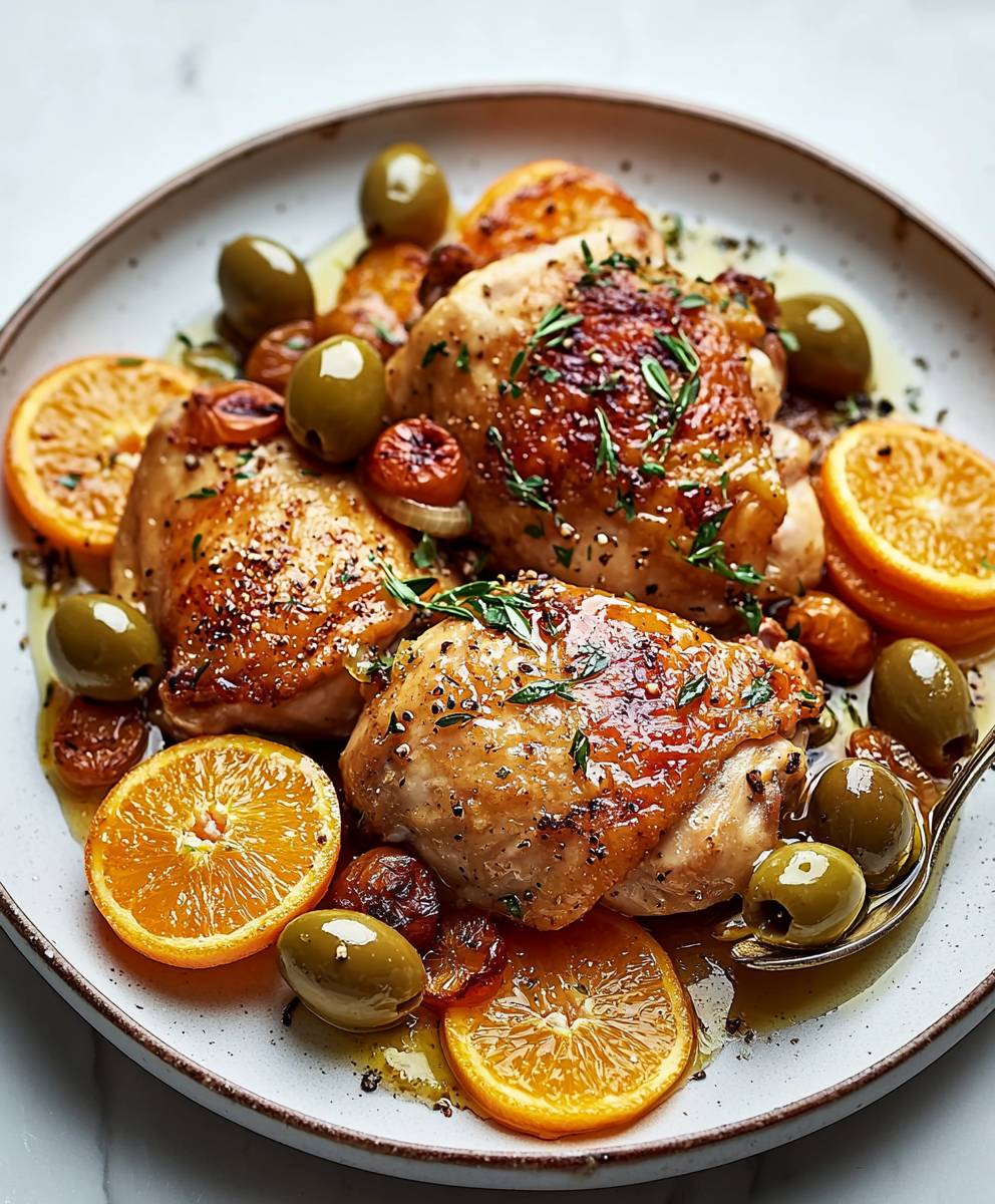 Poulet vinaigre oranges olives