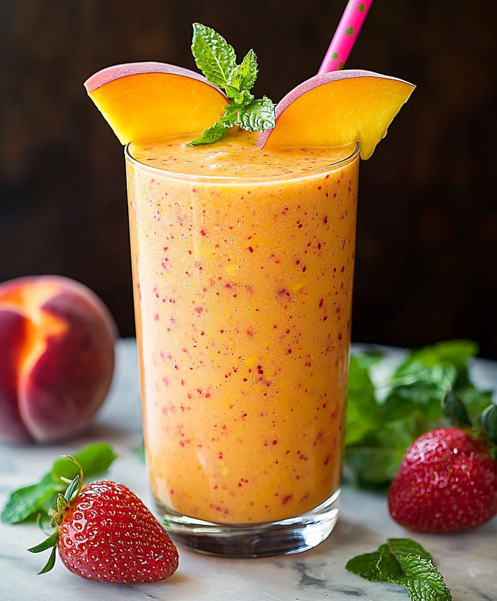 Smoothie mangue pêche fraise