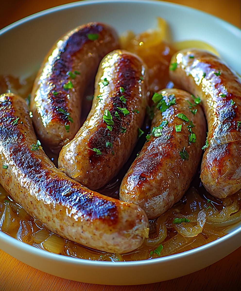 Saucisses moutarde oignons caramélisés