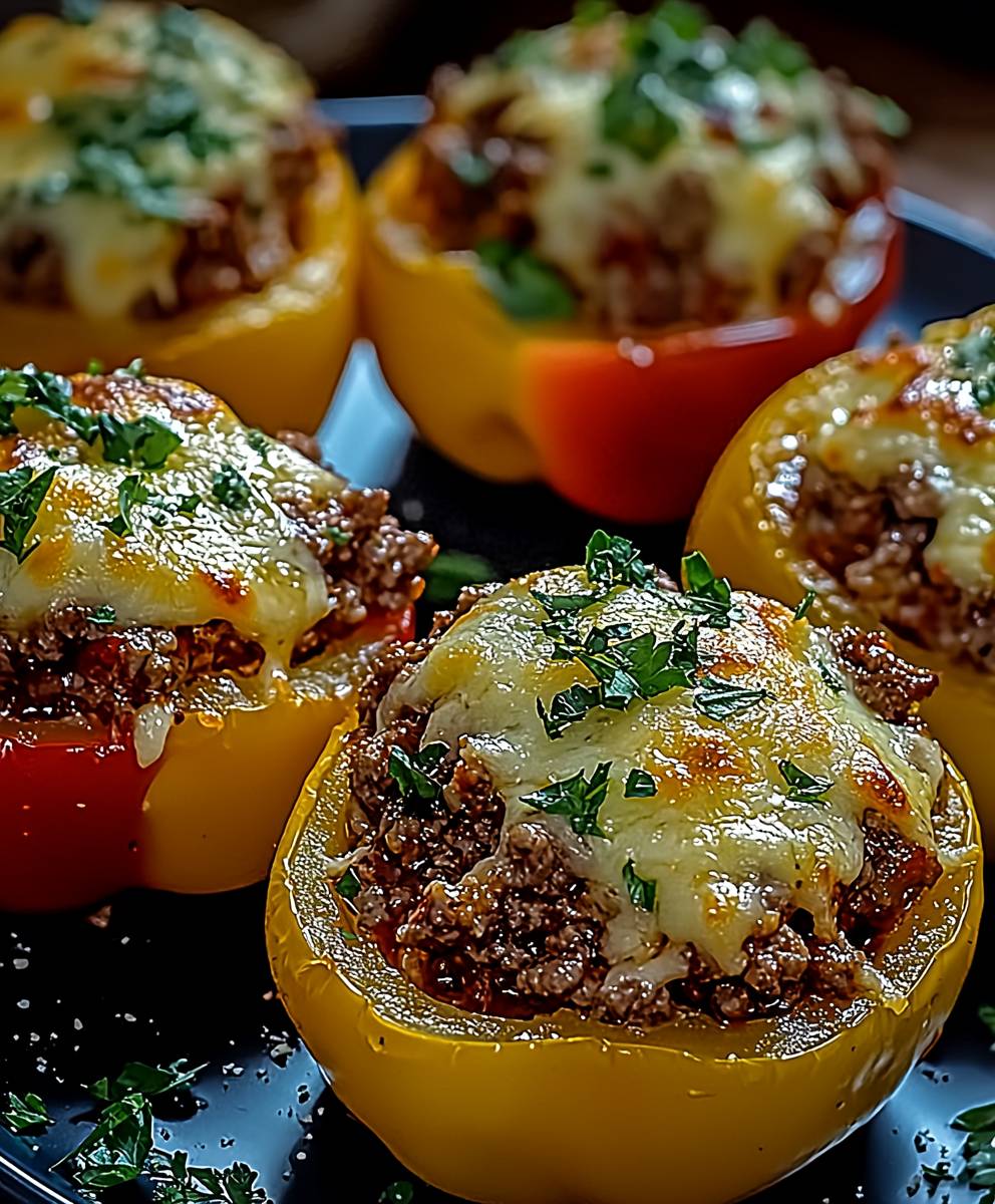 Poivrons farcis viande hachée mozzarella