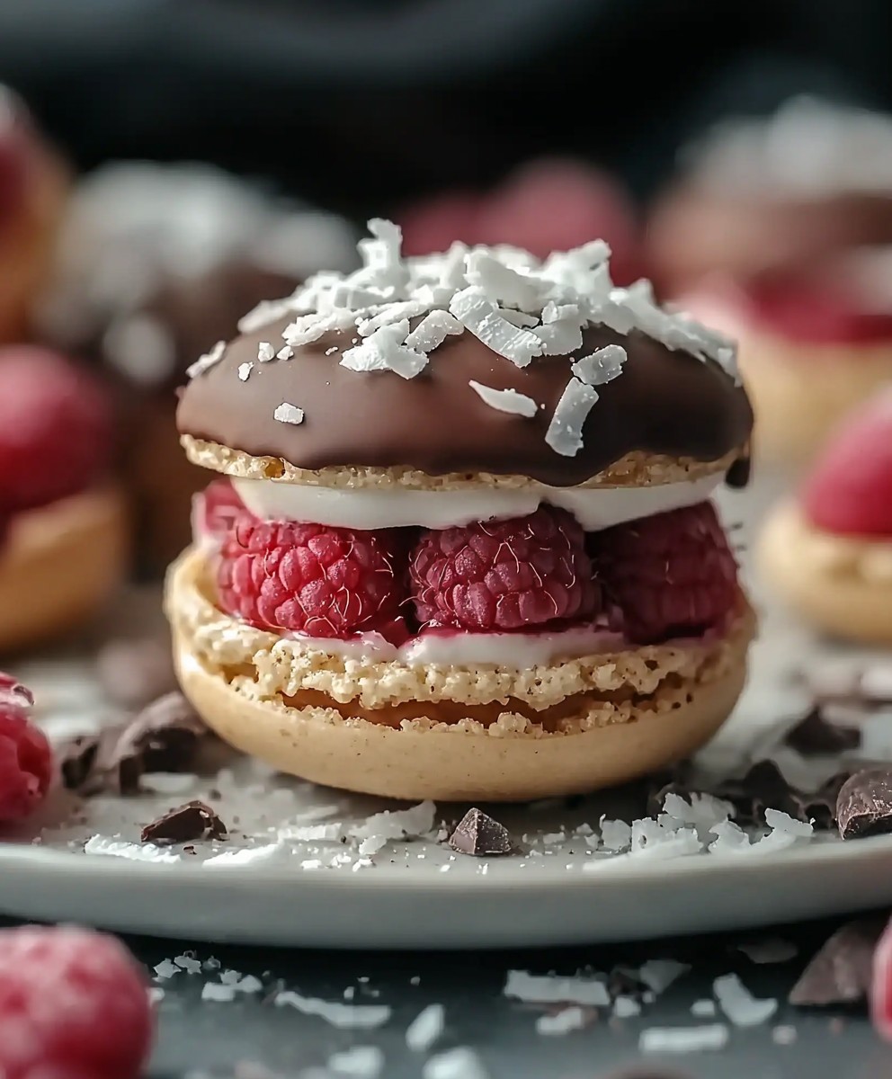 Macarons framboise noix coco chocolat
