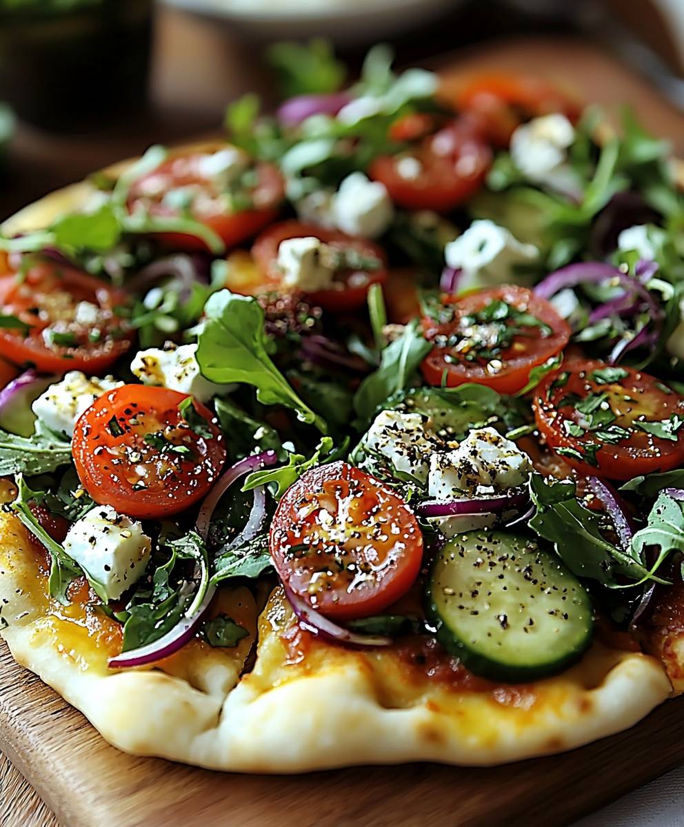 Pizza naan salade printanière