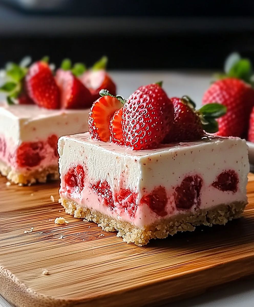Barres cheesecake fraises sans cuisson