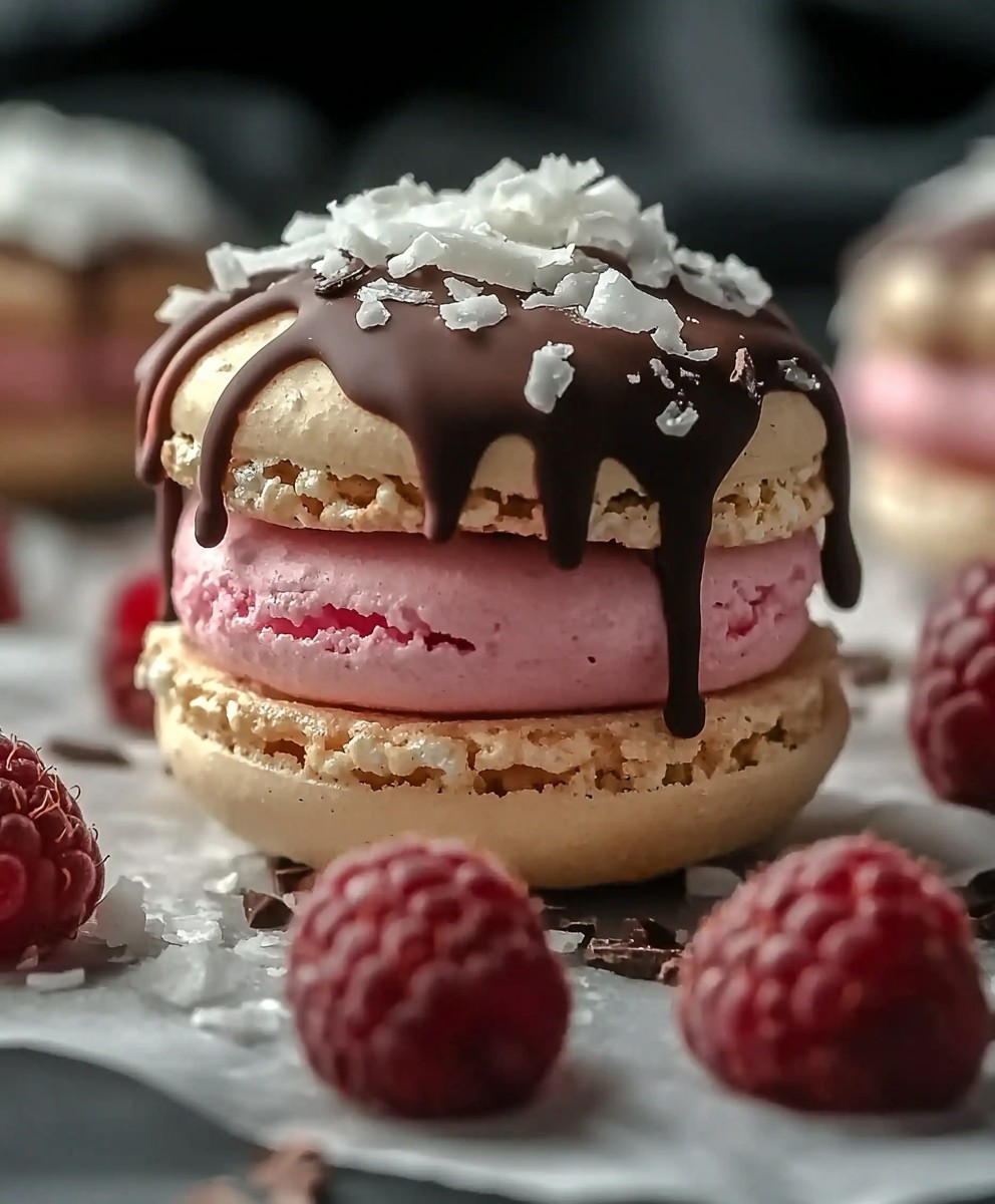 Macarons framboise noix coco chocolat