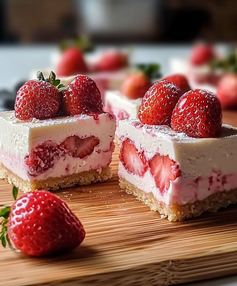 Barres cheesecake fraises sans cuisson