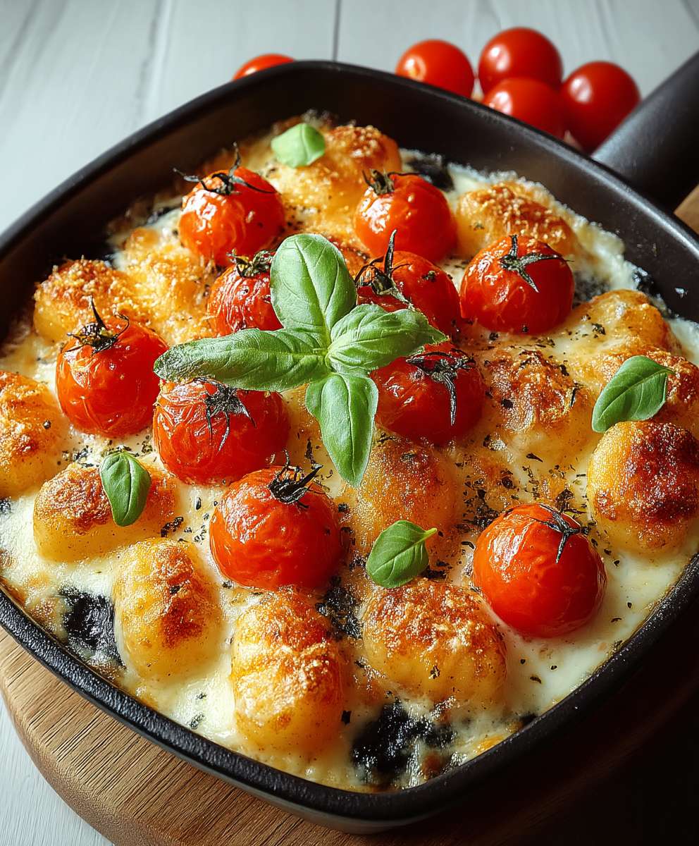 Gratin gnocchi mascarpone mozzarella tomates