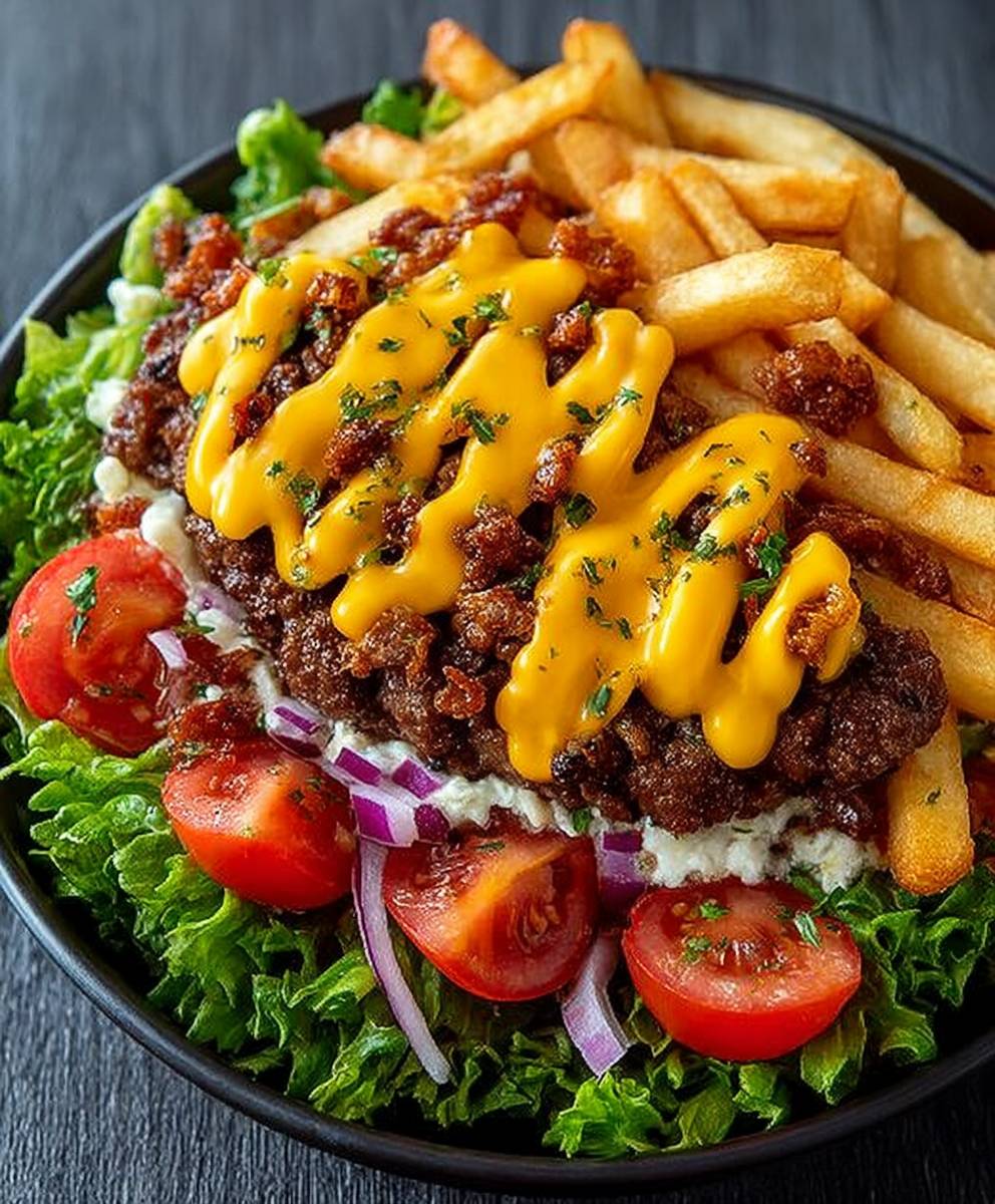 Salade frites cheeseburger garni
