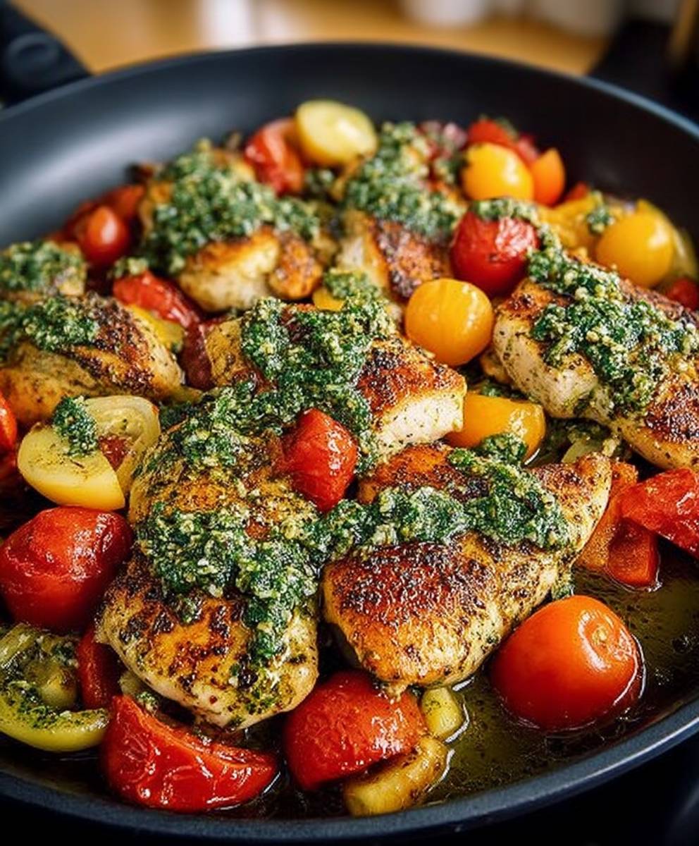 Poulet sauté pesto légumes