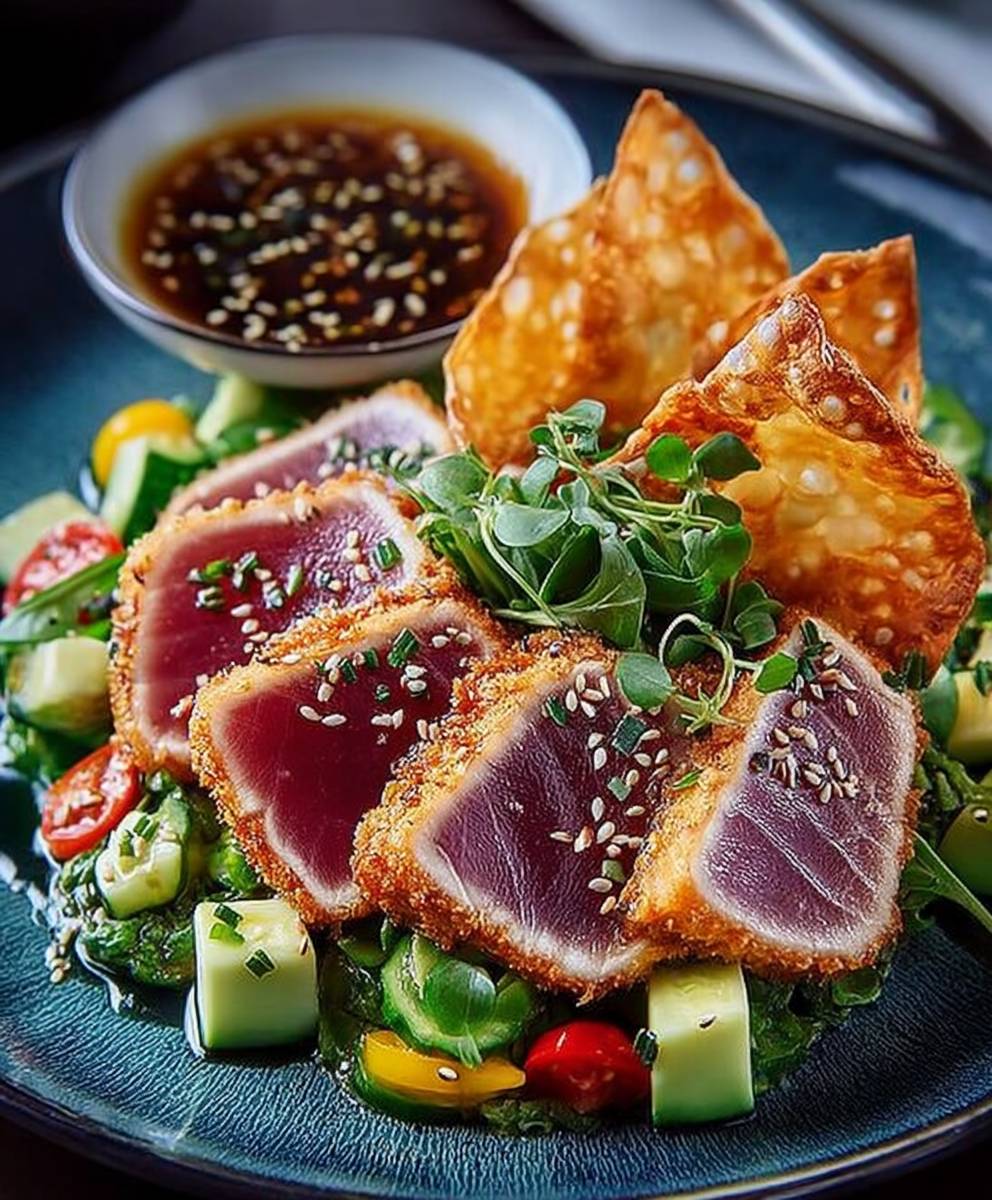 Salade thon poêlé vinaigrette gingembre