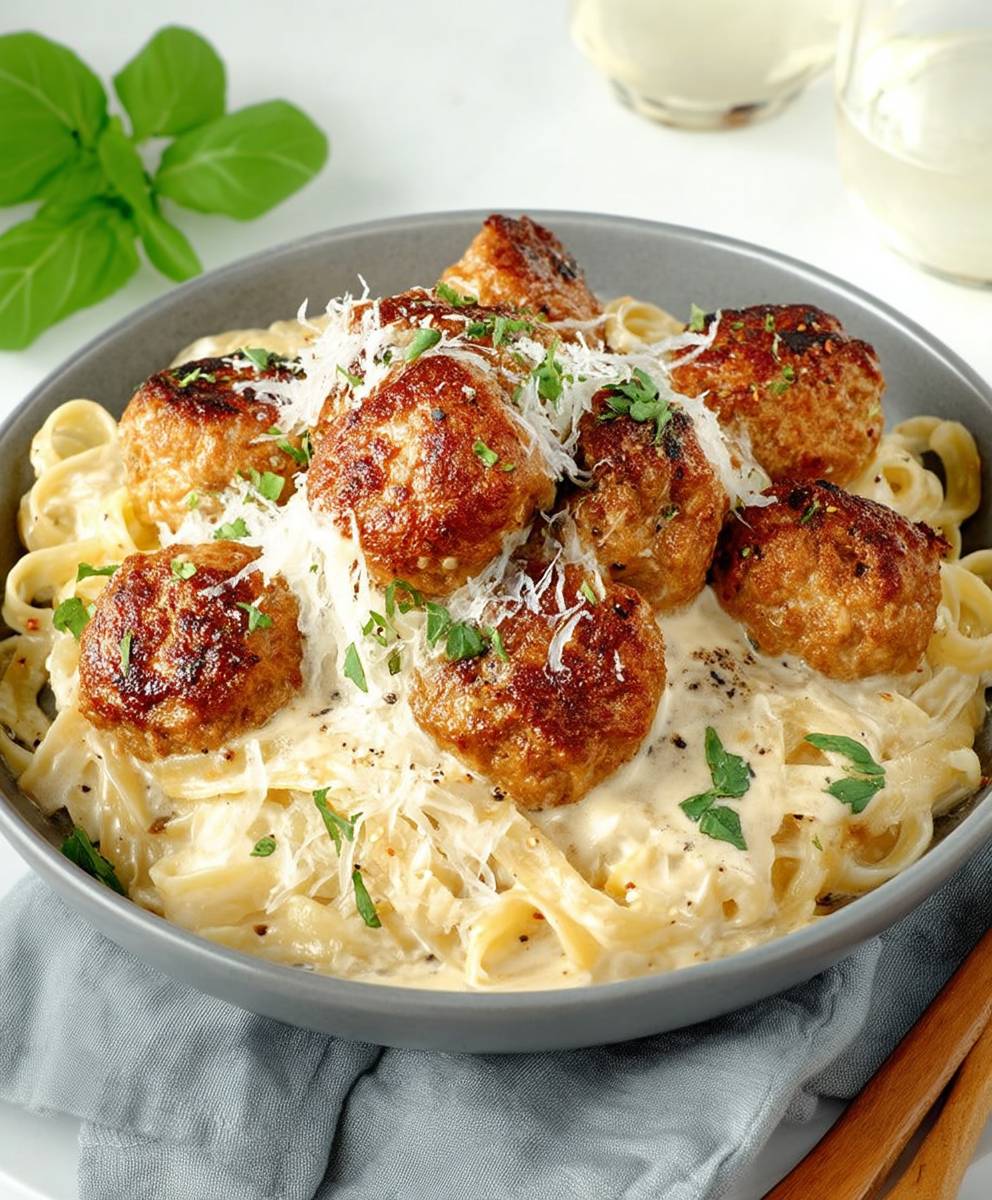 Boulettes poulet pâtes crème