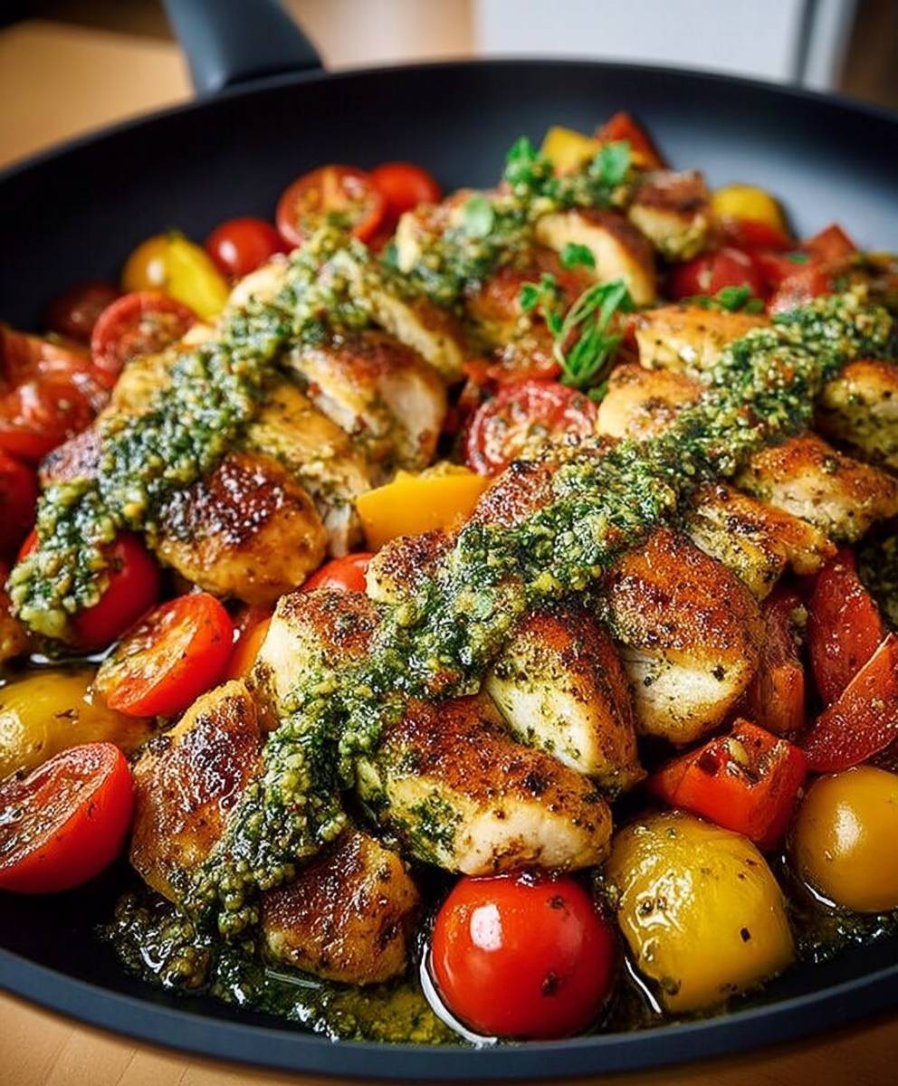 Poulet sauté pesto légumes