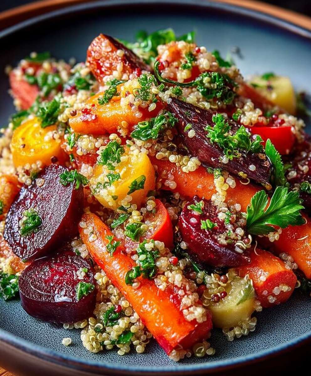 Salade quinoa carottes betteraves rôtie