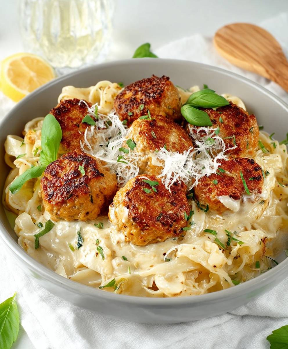 Boulettes poulet pâtes crème
