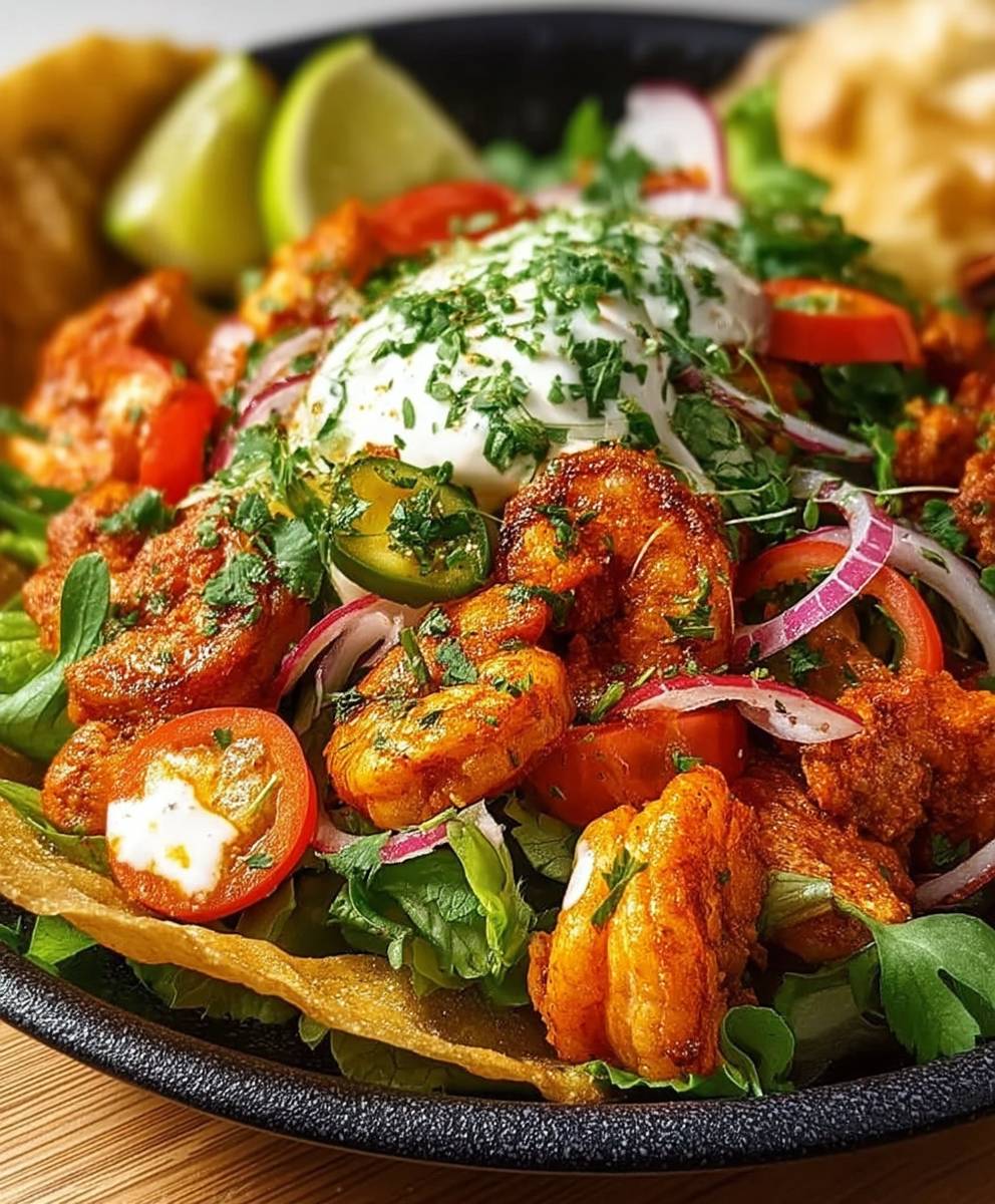Salade tandoori crevettes pappadum