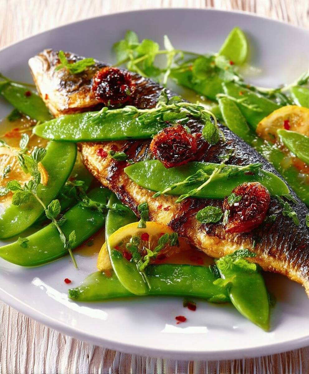 Daurade grillée pois gourmands