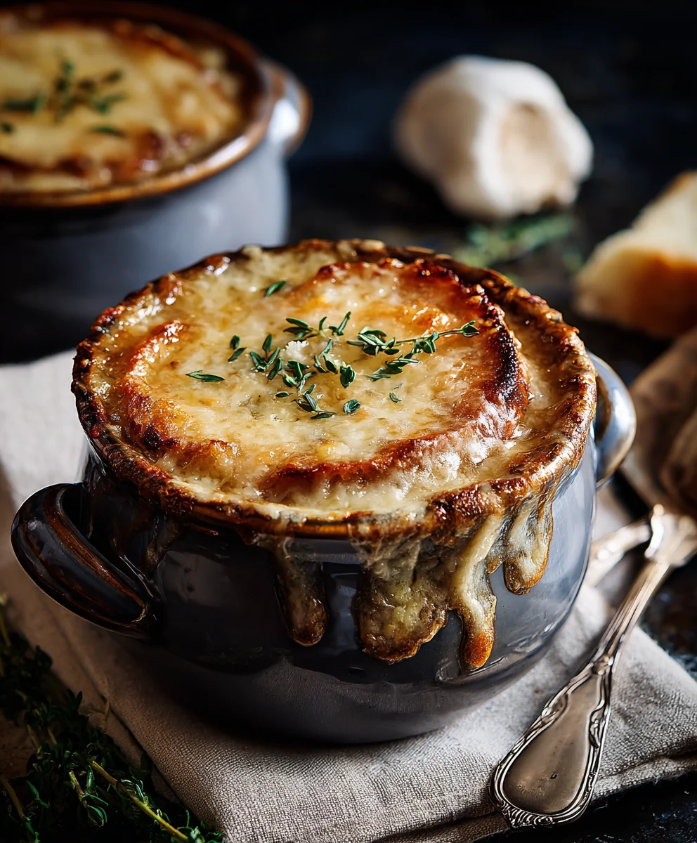 Soupe à l'oignon française gratinée: Saveurs riches et chaudes