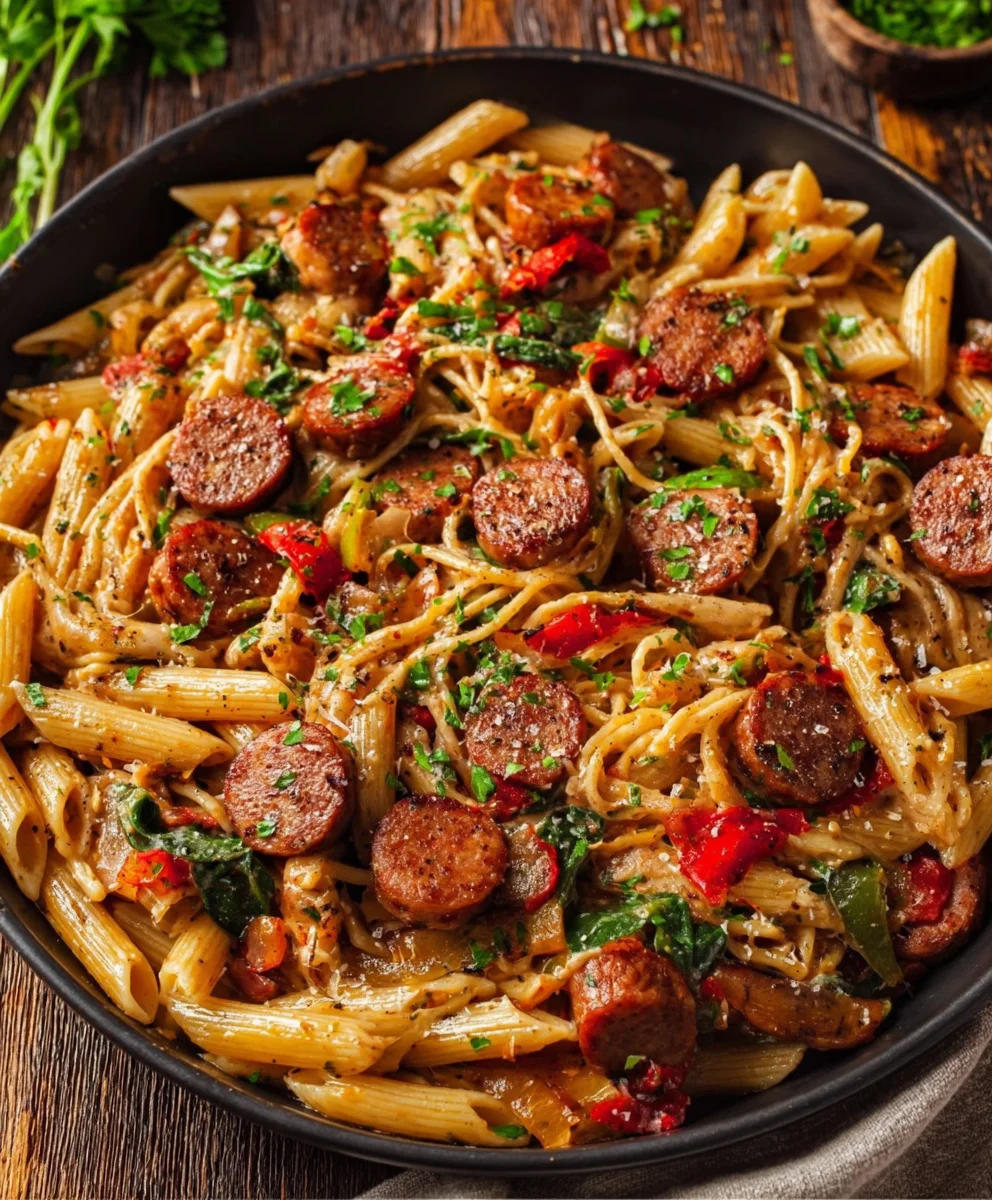 Pâtes Crémeuses Saucisse de Bœuf Cajun : Recette Facile