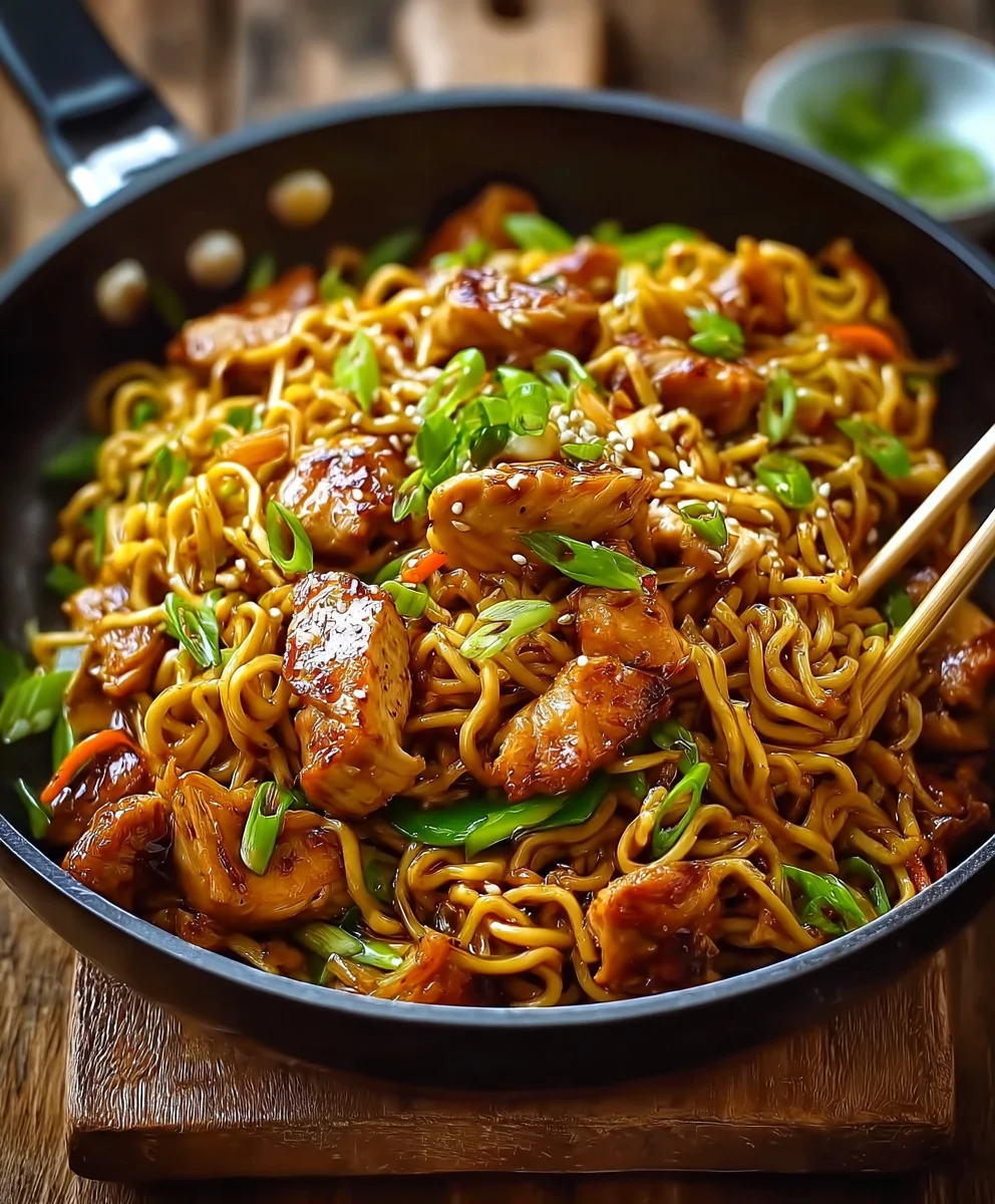 Nouilles Sautées Au Poulet Caramelisé