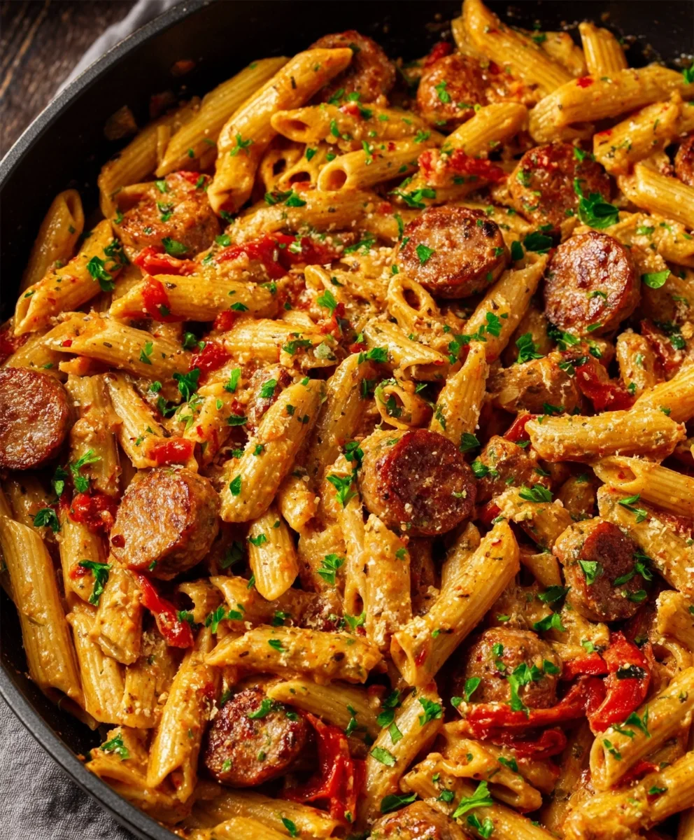 Pâtes Saucisses Bœuf Cajun Crémeuses: Goût Intense & Rapide