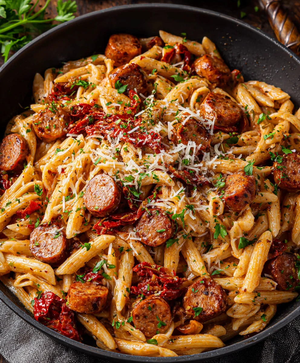 Pâtes Crémeuses Saucisse de Bœuf Cajun: Plat Réconfortant