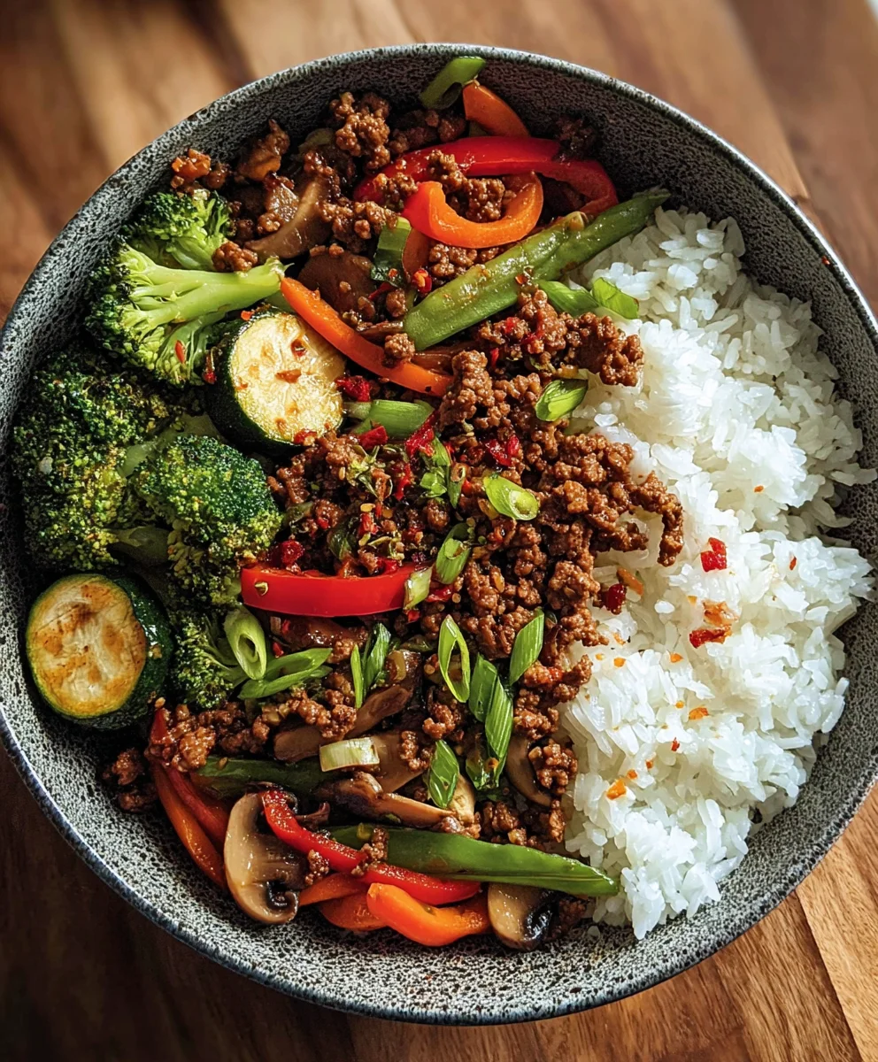 Sauté de bœuf épicé et riz vapeur