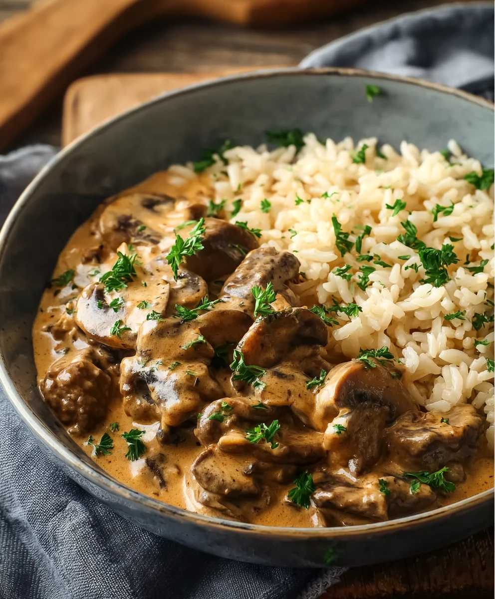 Stroganoff Boeuf Champignons Riz Complet Facile