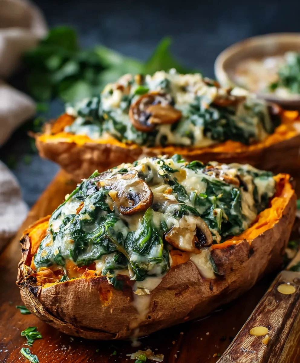 Patates douces farcies crémeuses champi/épinards