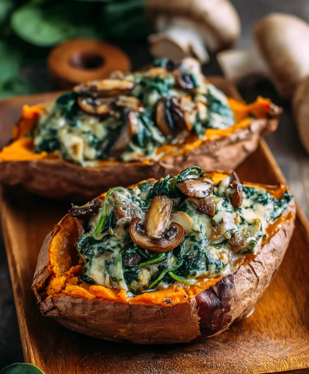 Patates douces farcies crémeuses champi/épinards