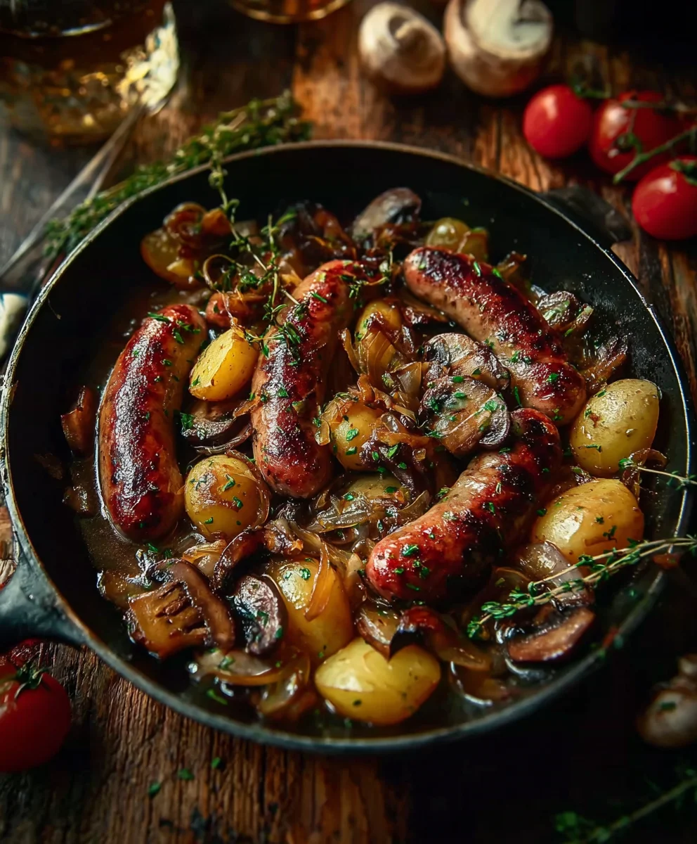 Saucisses, Bœuf & Pommes de Terre au Four : Recette Facile